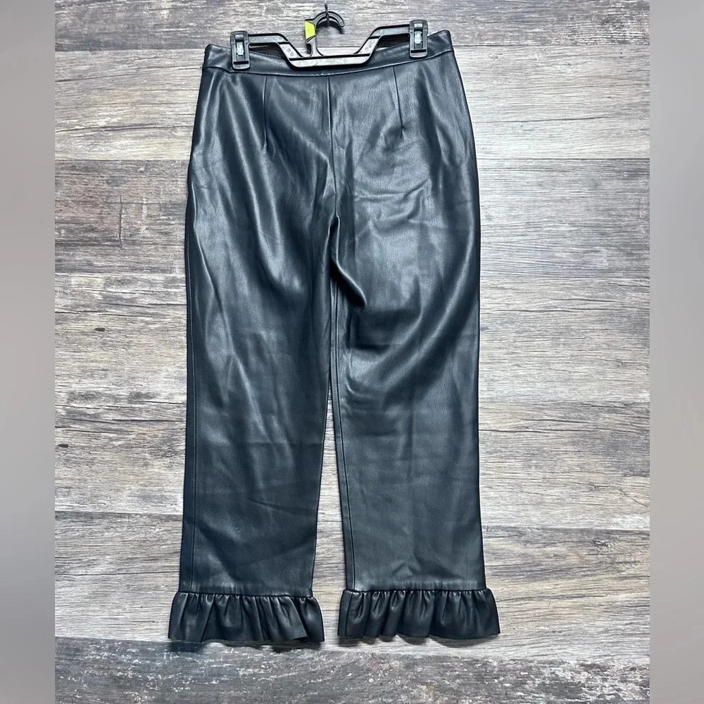Zara Black‎ Faux Leather Ruffled Hem Pants Womens Small